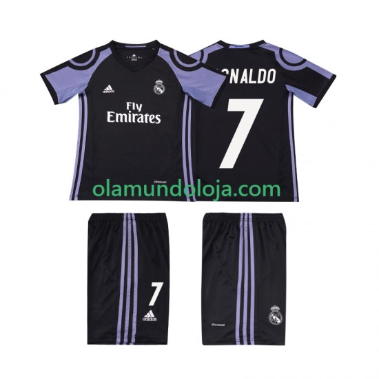 Camisola Real Madrid Cristiano Ronaldo 7 2016 2017 Retro Criança Equipamento Terceiro Manga Curta